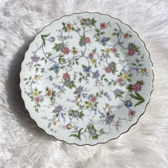 Vintage Other - Vintage Andrea Pedestal Floral Cake Plate Gold Rim